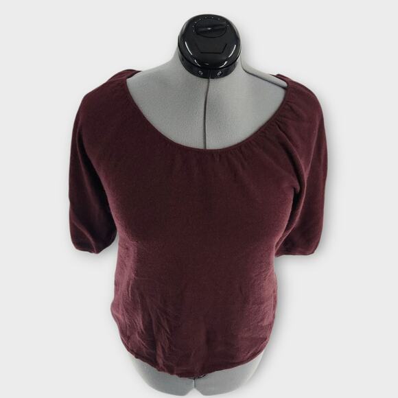 Vertical Design Cashmere Top Women's XL Merlot 2-Ply Short Sleeve Scoop Neck NWT - Picture 2 of 7
